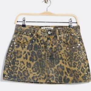 Leopard Print Mini Skirt with Stud Details
